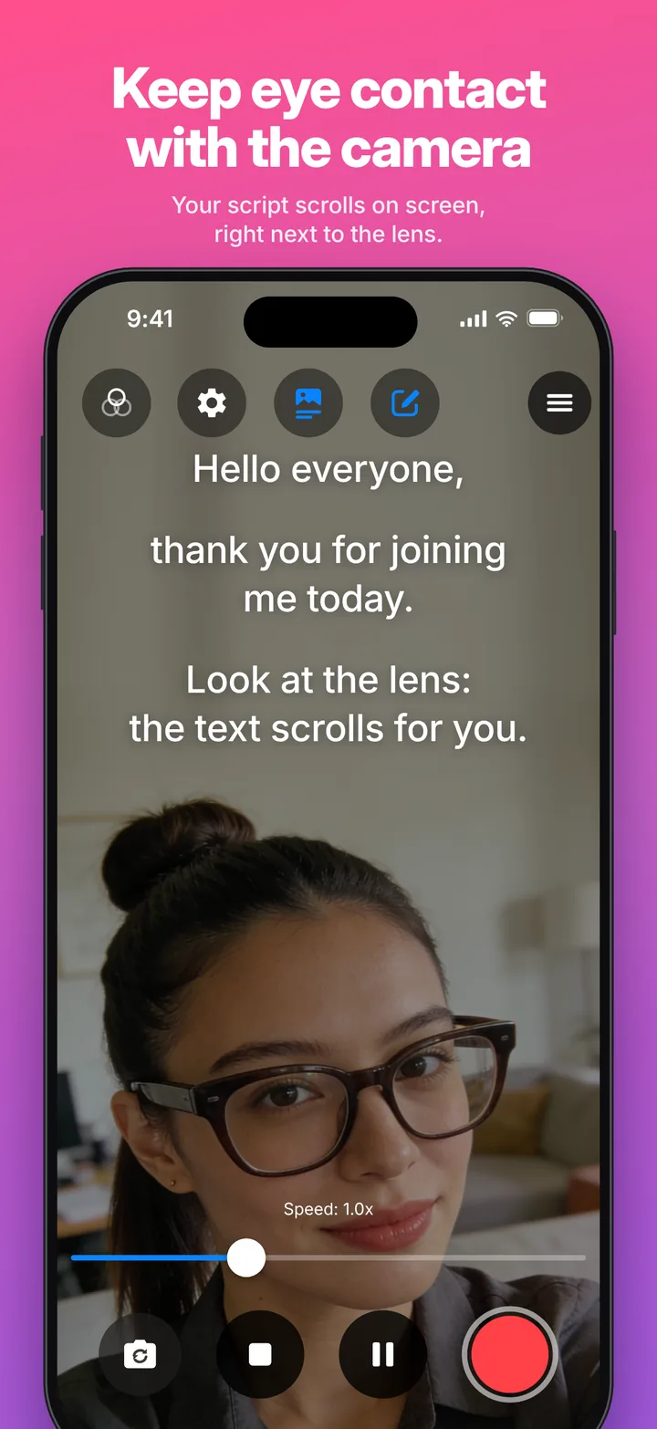 Telepromptia: the script scrolls over the camera preview
