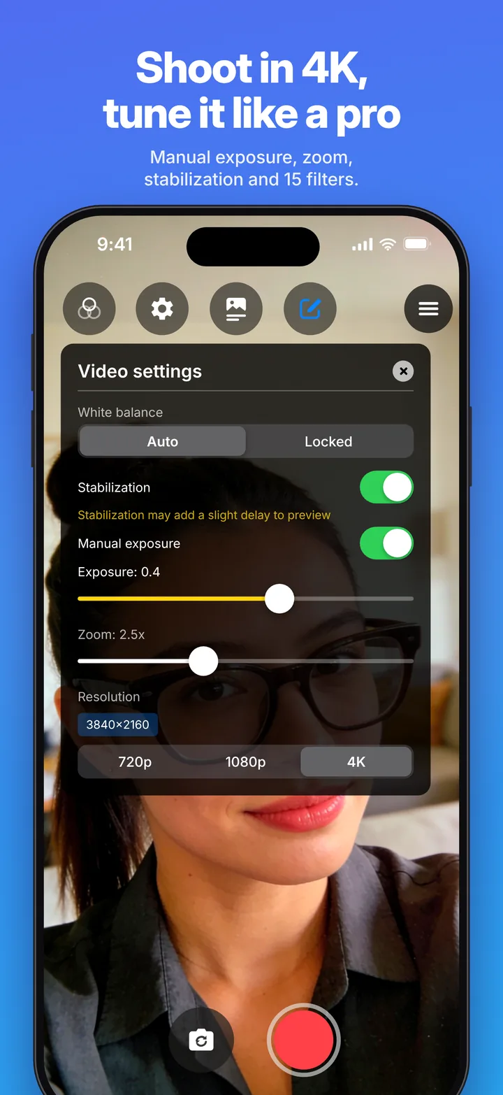 Telepromptia: video settings, up to 4K