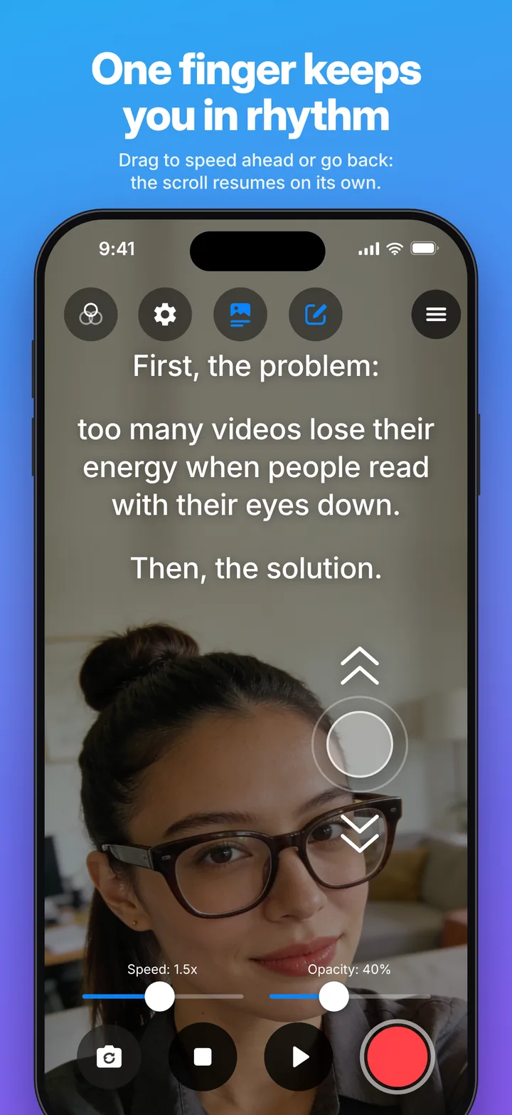 Telepromptia: dragging the text with one finger